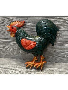 Vintage Colorful Rooster Wall Hanging Plaque Plastic Country Farmhouse Decor